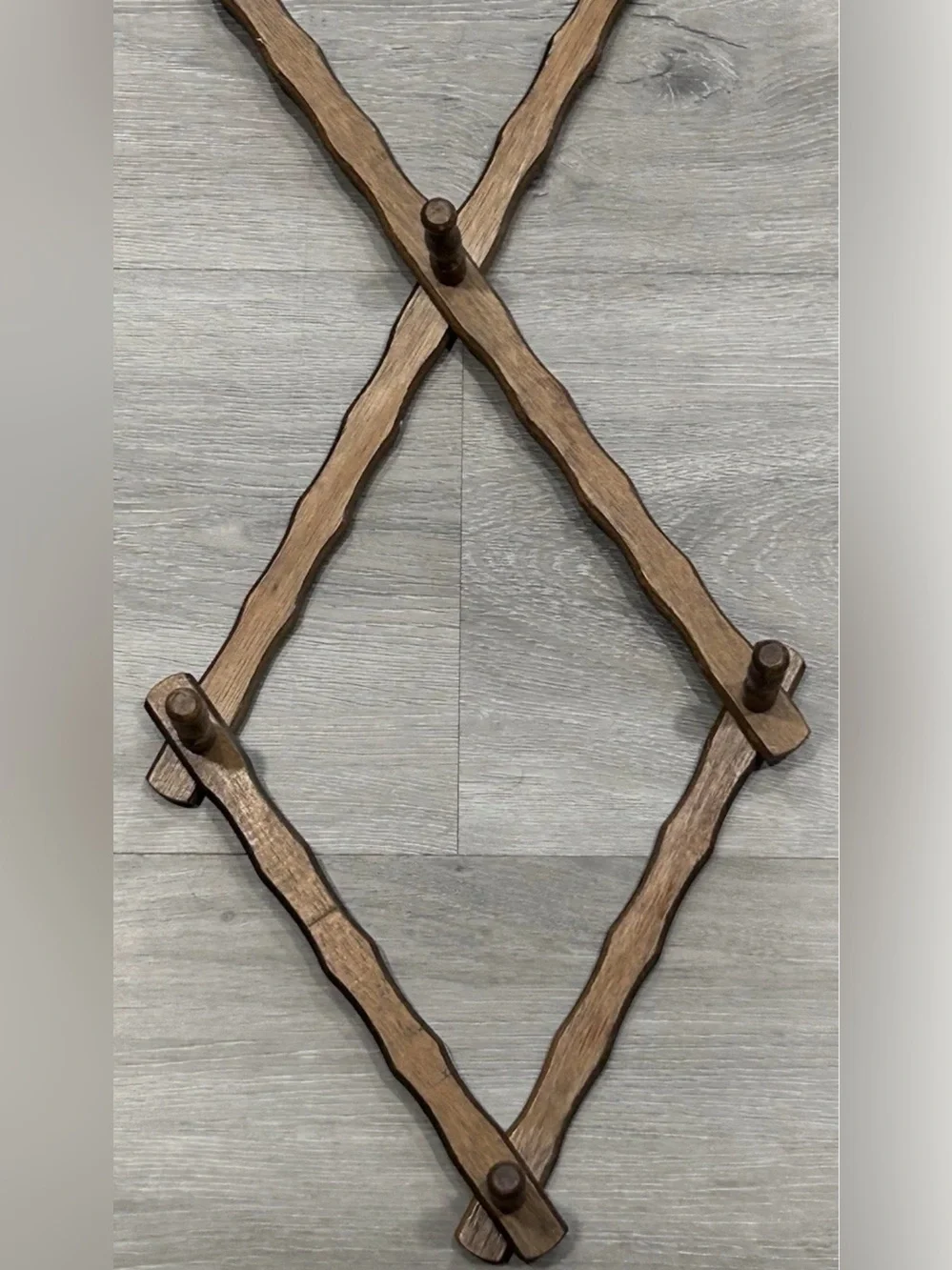 Vintage Dark Wood Accordion Wall Rack - Expandable Peg Rack - 10 Pegs - 50” Max
